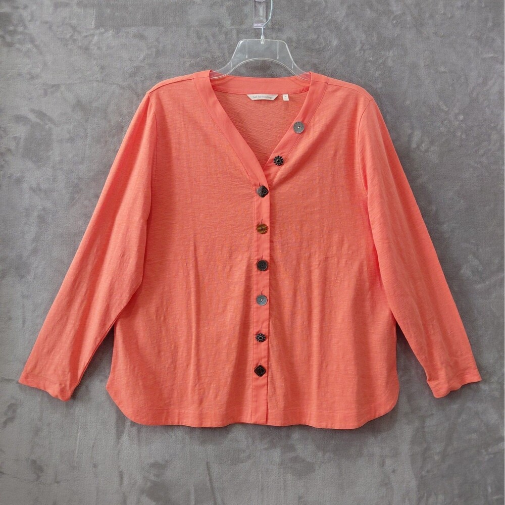 Soft Surroundings Delia Mixed Buttons Top Women's 1X Orange Cotton Office EUC